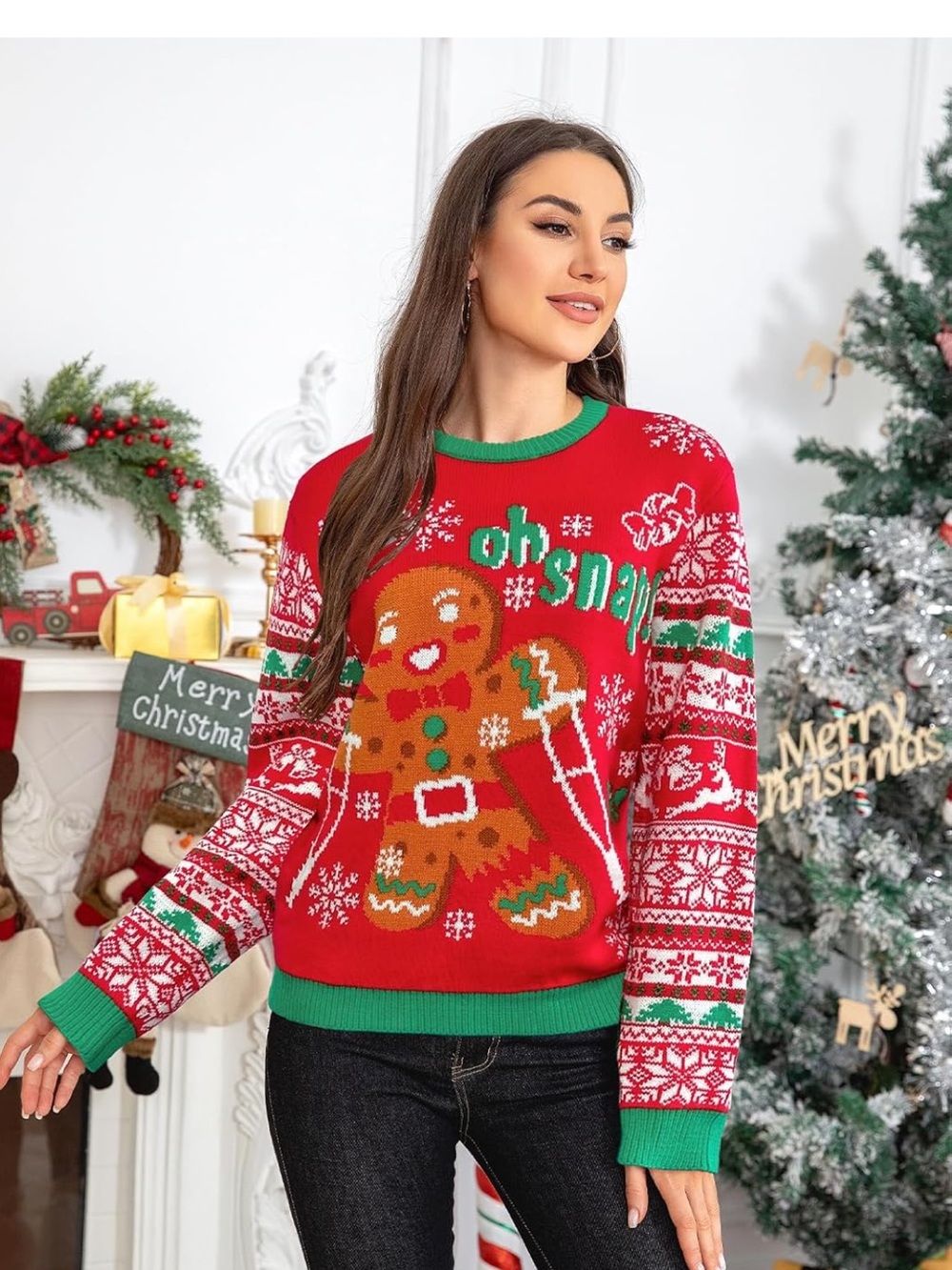Red Gingerbread 'Oh Snap' Holiday Sweater size XL